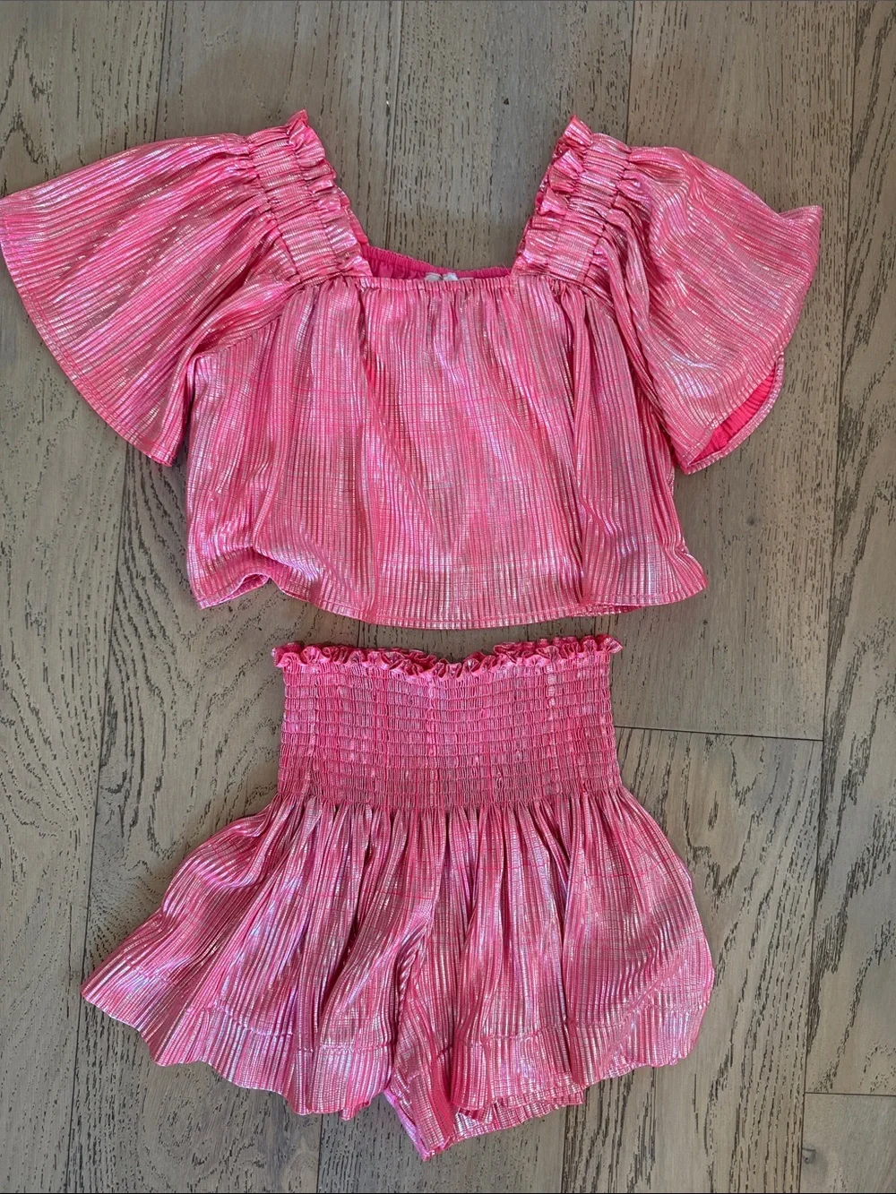 QUEEN OF SPARKLES Pink Metallic Girls Matching Set